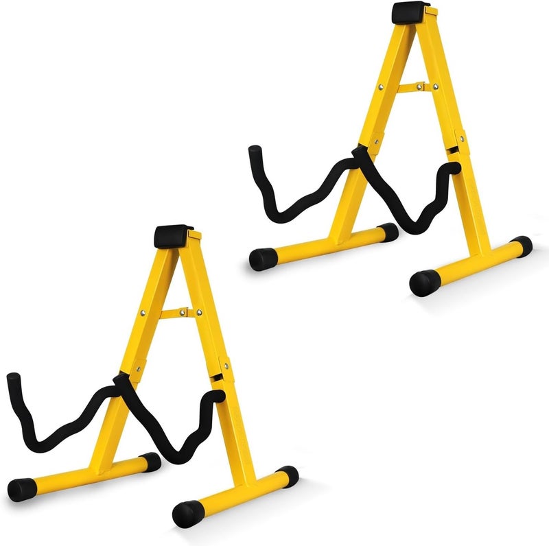 5 Core Guitar Stand 2Pc A Frame w Soft Foam Arms Non-Slip Rubber for Acoustic Electric Bass Guitar Ukulele & Banjo Foldable Stand - GSS YLW 2PCS - Image 1